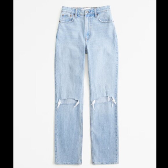 Abercrombie & Fitch | The 90s Straight Ultra High Rise Jeans Distressed 2 Short - Picture 1 of 7